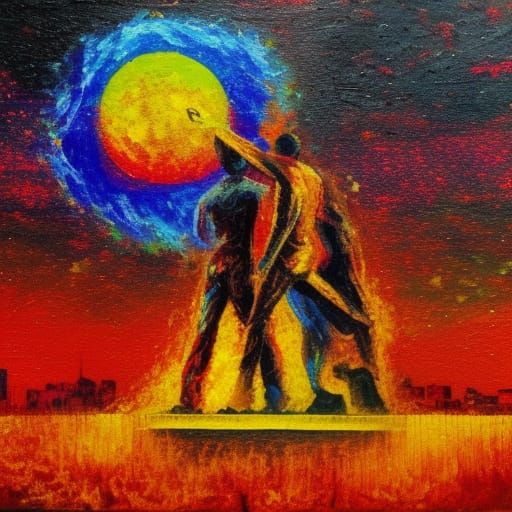 Rainbow Nuclear Explosion in Neo-Impressionist Style