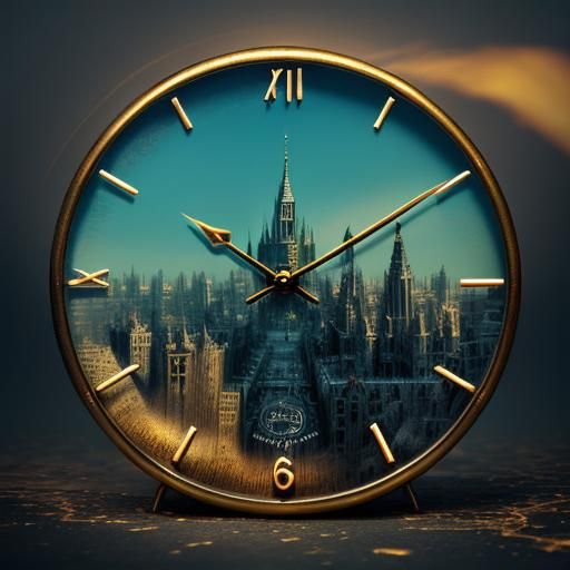 Surreal Melting Clock in Deserted City