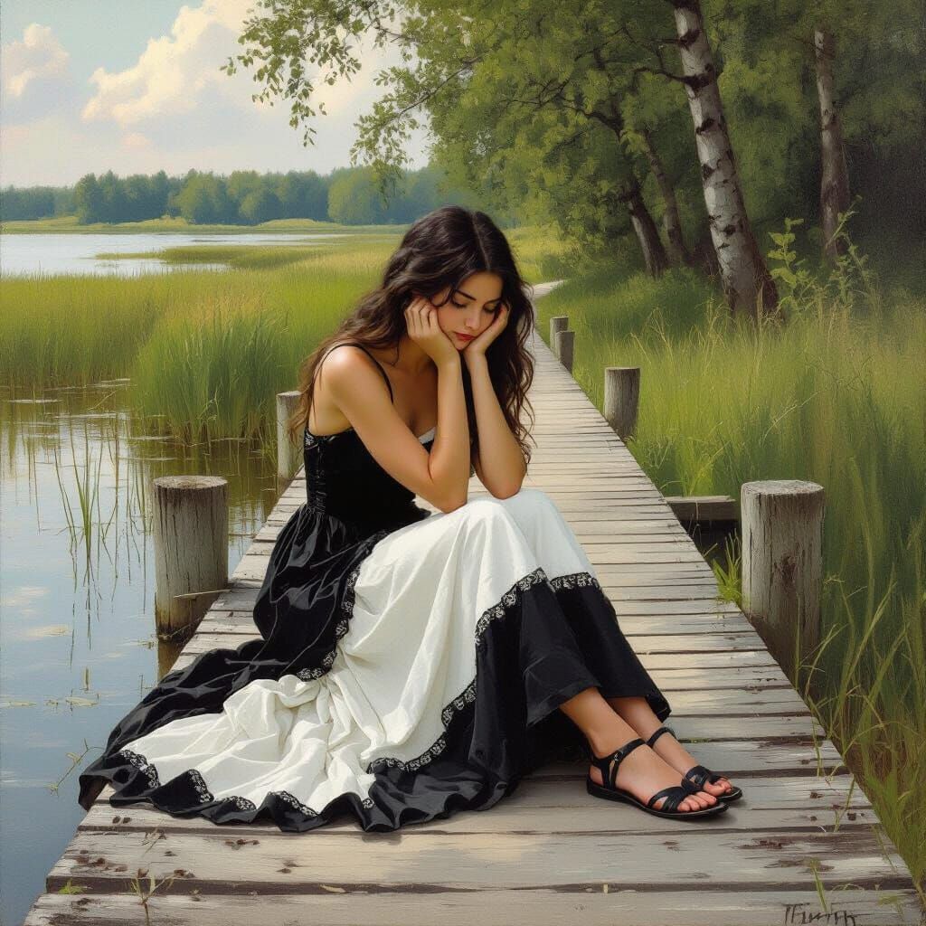 Woman in Nature, Evoking Classic Landscape Art