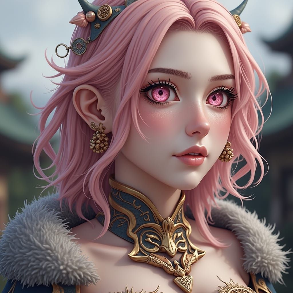 Ethereal Half Orc Beauty in Vibrant Colors