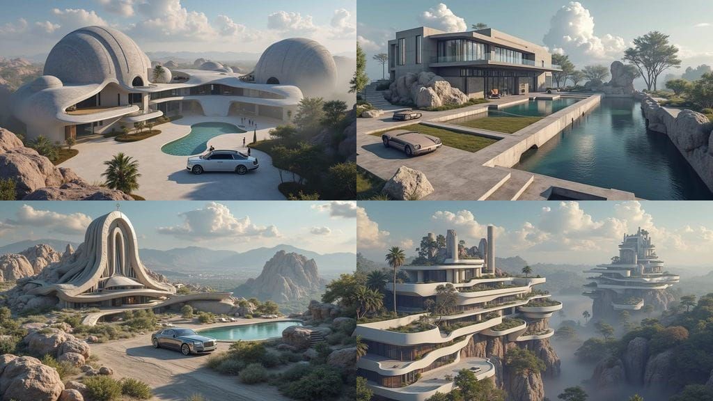 Futuristic Jungle Residence with Stegosaurus in Dystopian Se...