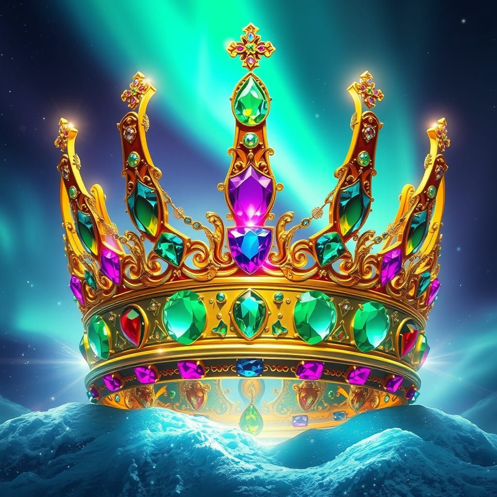 Majestic Golden Crown Under Vibrant Aurora