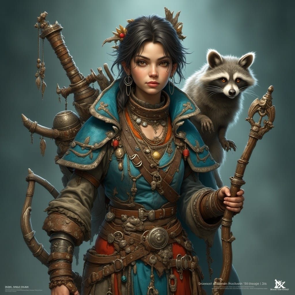 Ethereal Thief in Tattered Coat with Crossbow and Raccoon Co...