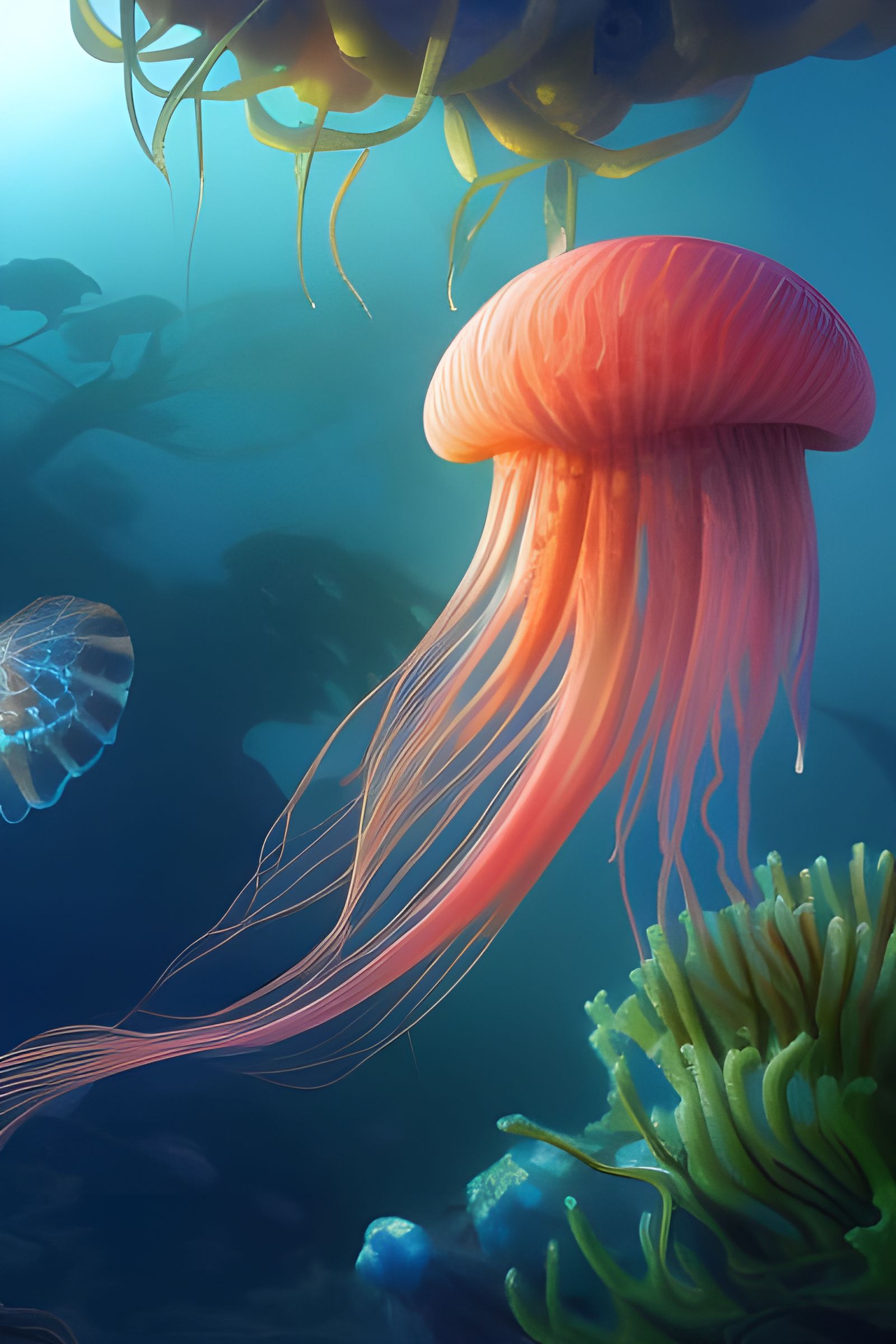 Coral Reef Scene in Art Nouveau Style