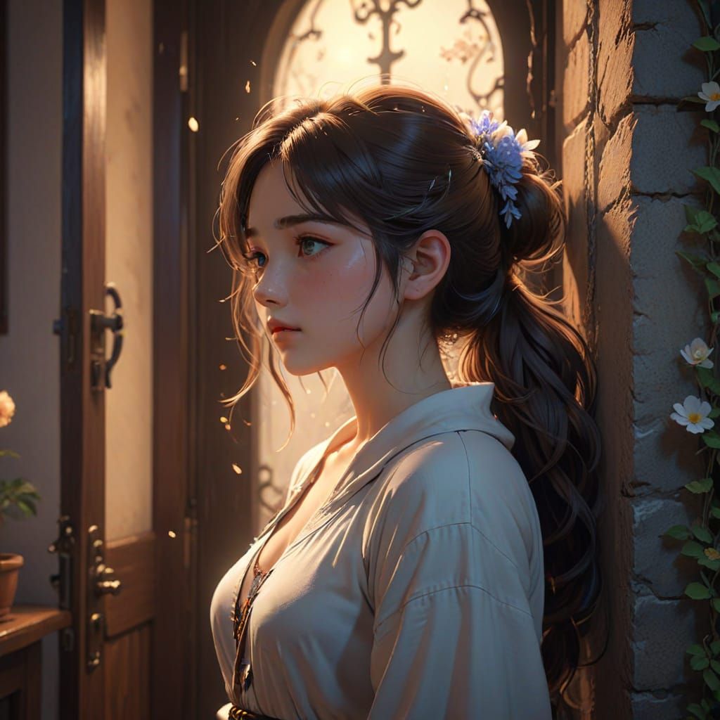 Anime Doorway Scene in WLOP and Ghibli Style