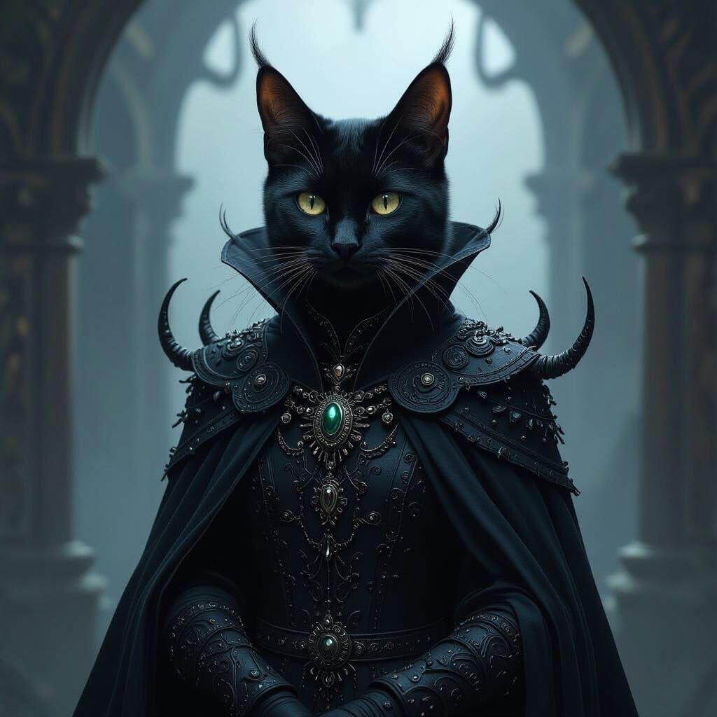 Regal Cat in Dark Realm, Divine Devilish Charm
