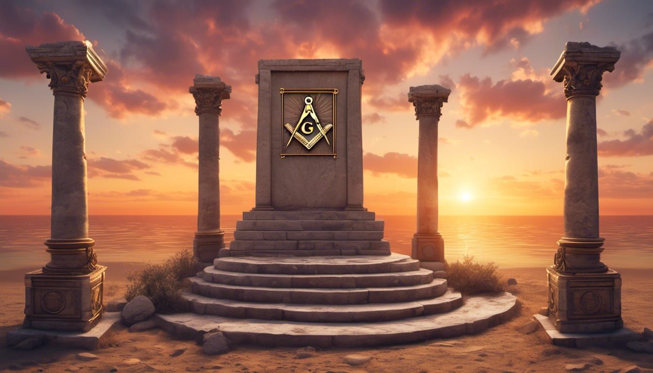 Freemason Symbol in Hyperreal Sunset Setting