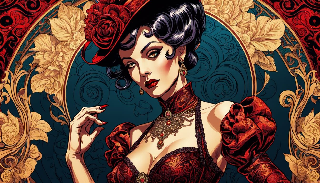 Glamorous Victorian Performer in Vintage Burlesque Poster