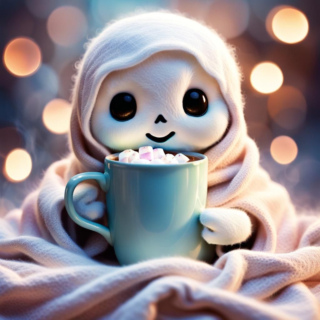 Scary, but cute A little ghost wrapped in a soft blanket, ho...