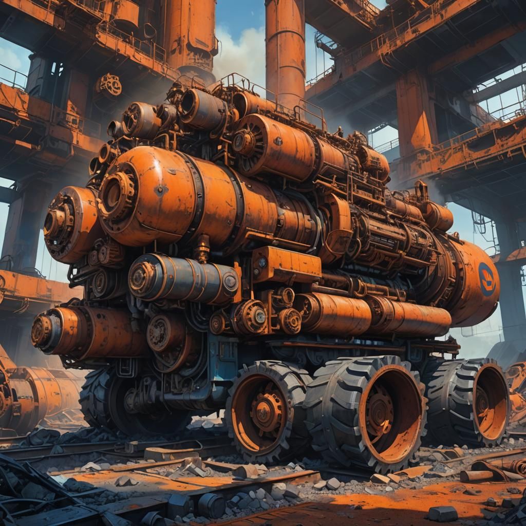 Giant Nuclear Steamroller in Industrial Wasteland, Syd Mead ...