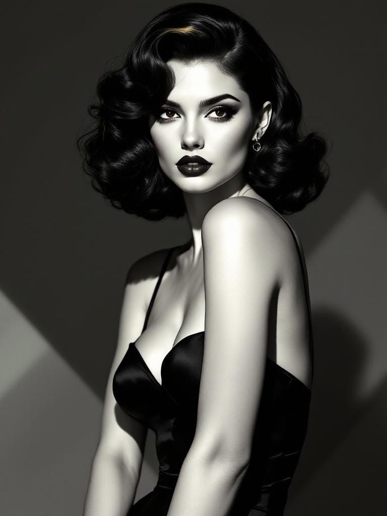 Confident Pin-Up in Aubrey Beardsley and Alex Ross Style