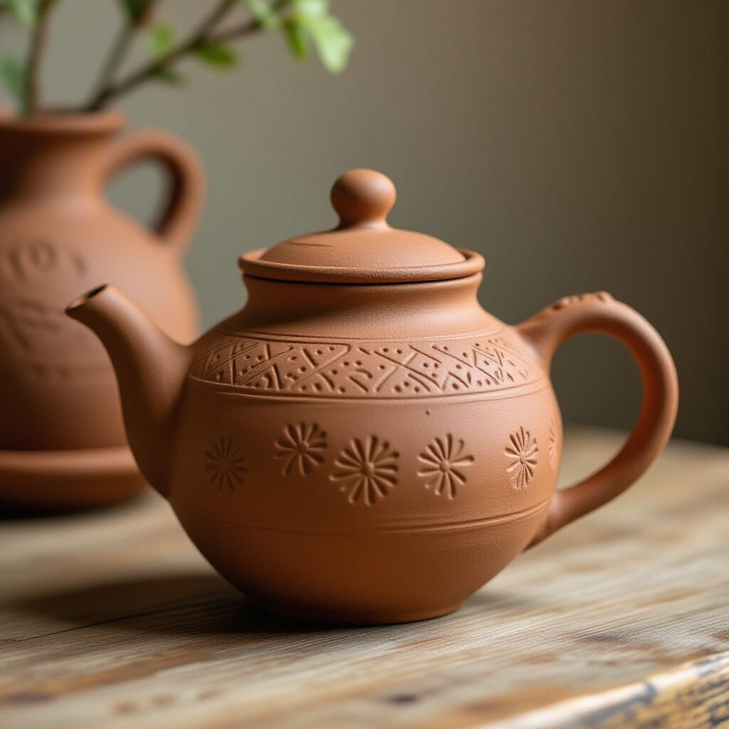 Earthenware Teapot with Terracotta Textures