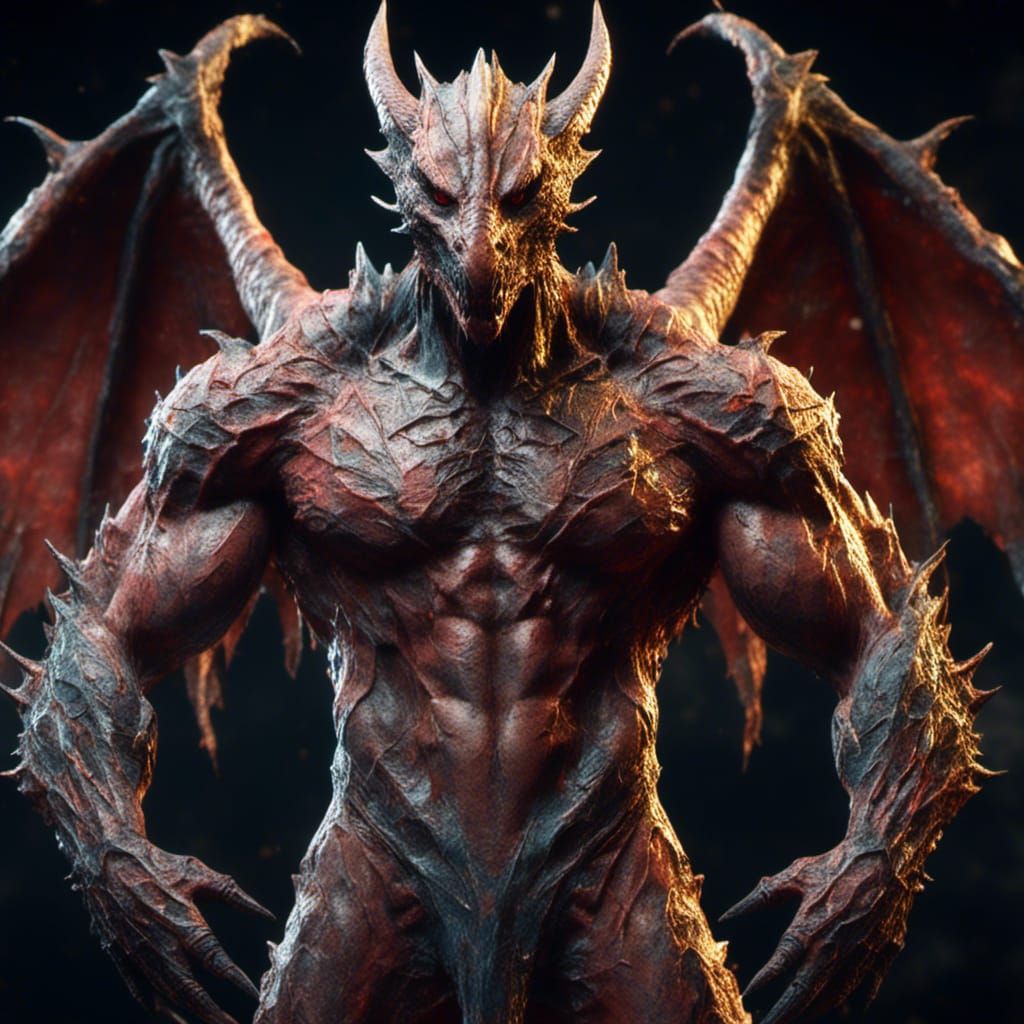 Anthromorphic Dragon-Man with Abs in UHD