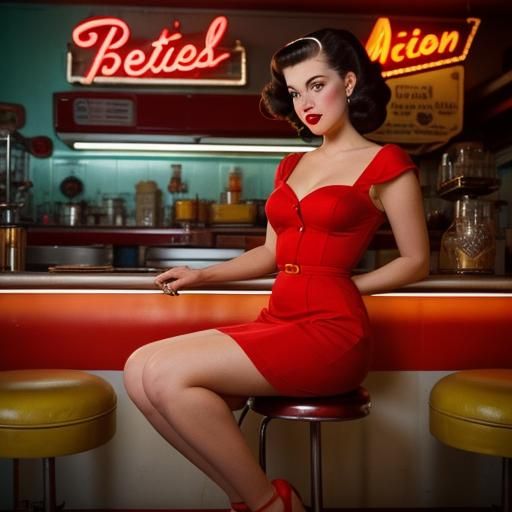 Retro Diner Pin-Up Art in Elvgren Style