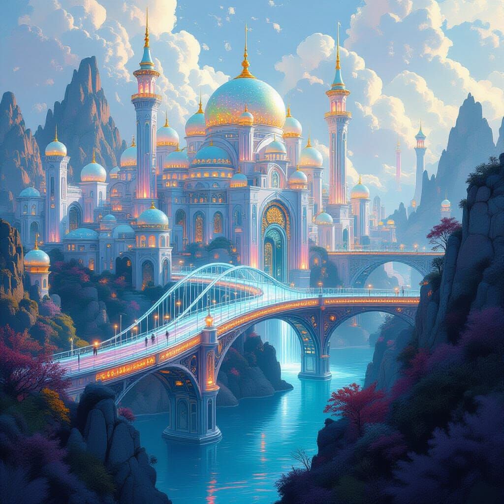 Opalescent Coral Metropolis in Ethereal Style