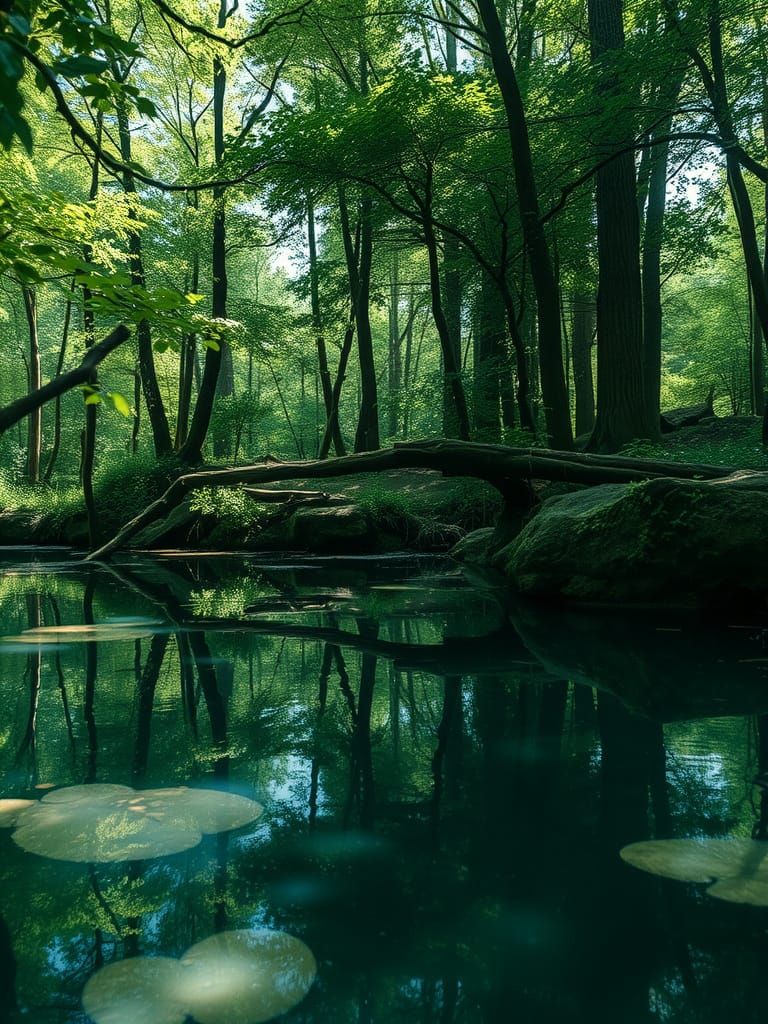 Transparent Female Overlay on Calm Woodland Pool