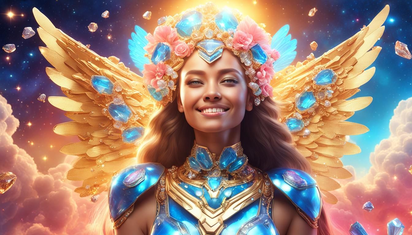 Radiant Cosmic Woman with Crystalline Wings