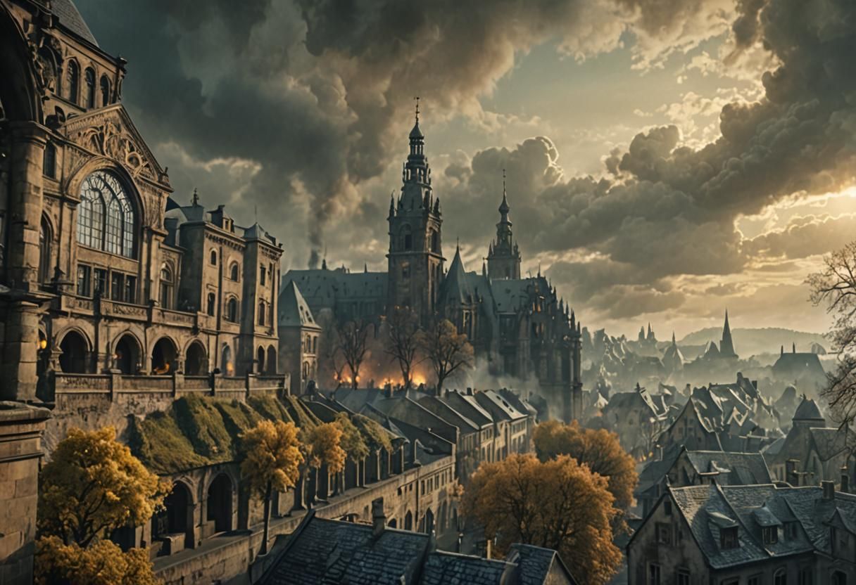 Cinematic Panorama of Old German Town