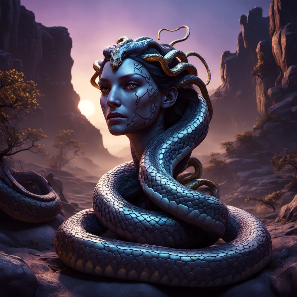 Hyper-Realistic Ancient Greek Goddess Medusa in Desert Lands...