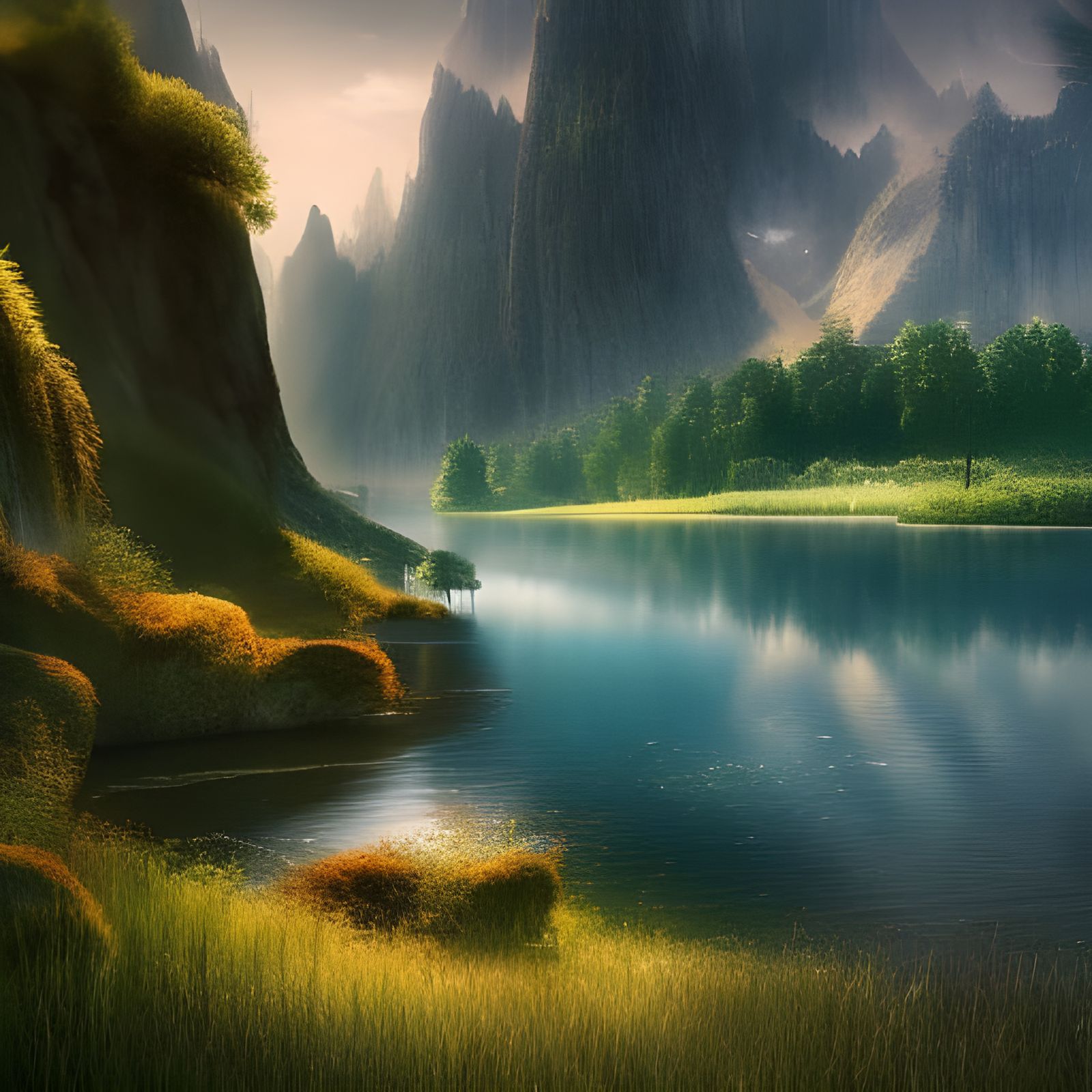 Epic Lake, Meadow, and Waterfall Landscape