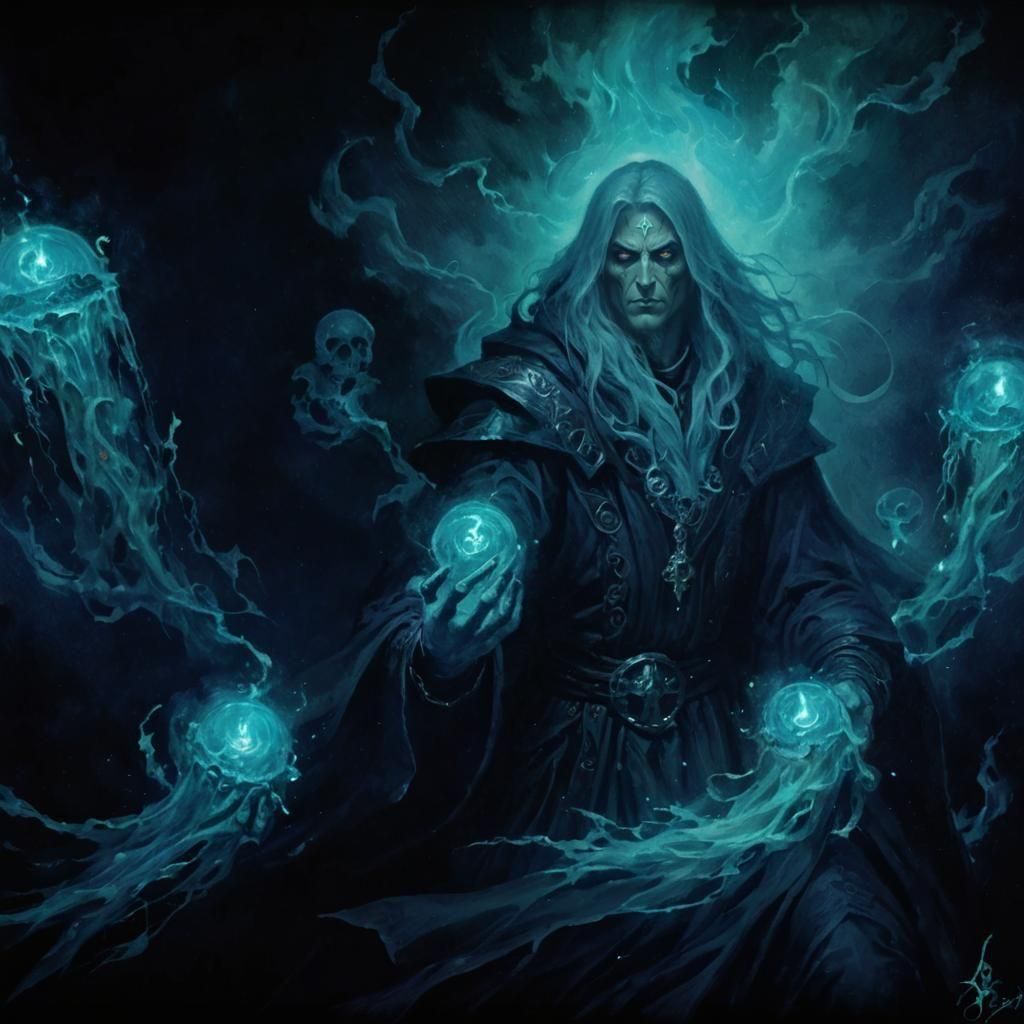 Warlock Casting Dark Magic as Painting