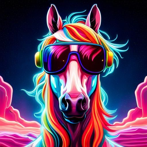 Vaporwave Horse in Cosmic Dreamscape