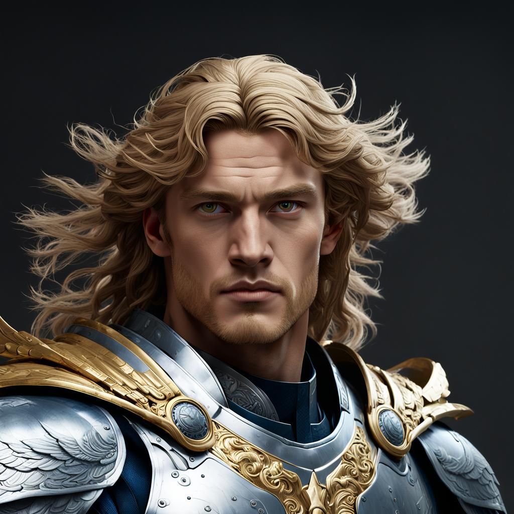 Archangel Michael in Celestial Armor: Hyperrealistic Portrai...