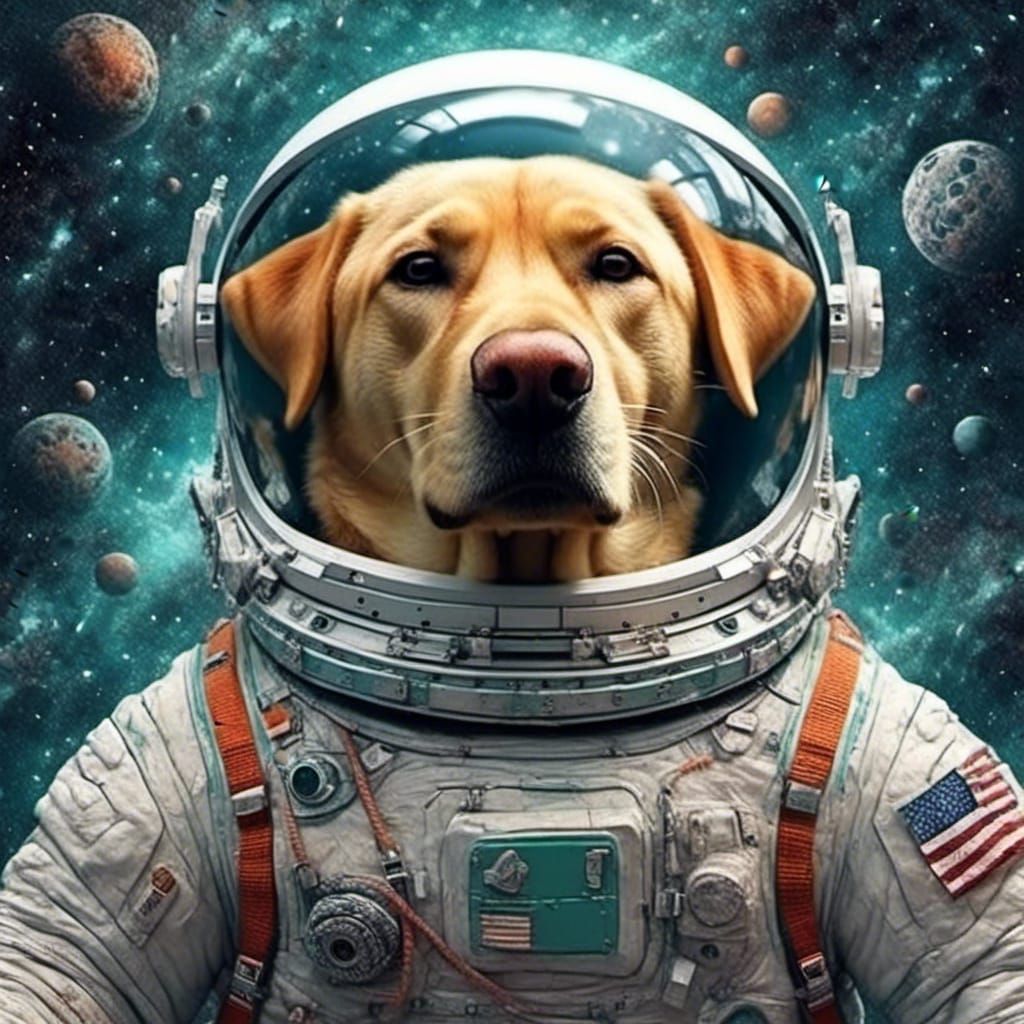 Surreal Dog Astronaut in Space