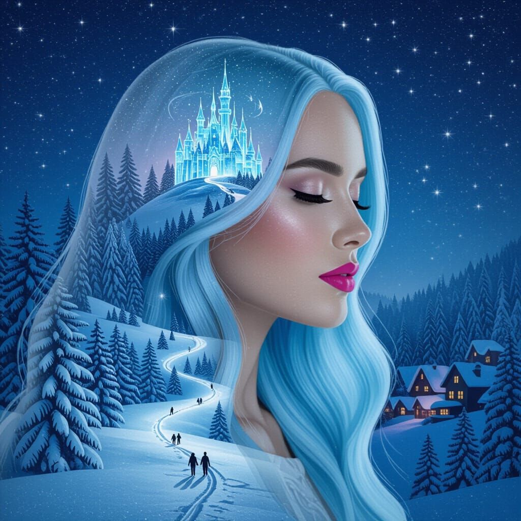 Surreal Winter Woman Portrait as Digital Painting