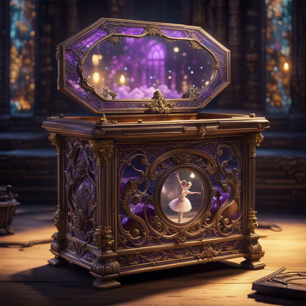 Broken Ballerina Music Box in Dark Fantasy Style