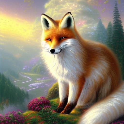 Godly Fluffy Fox King on a Throne