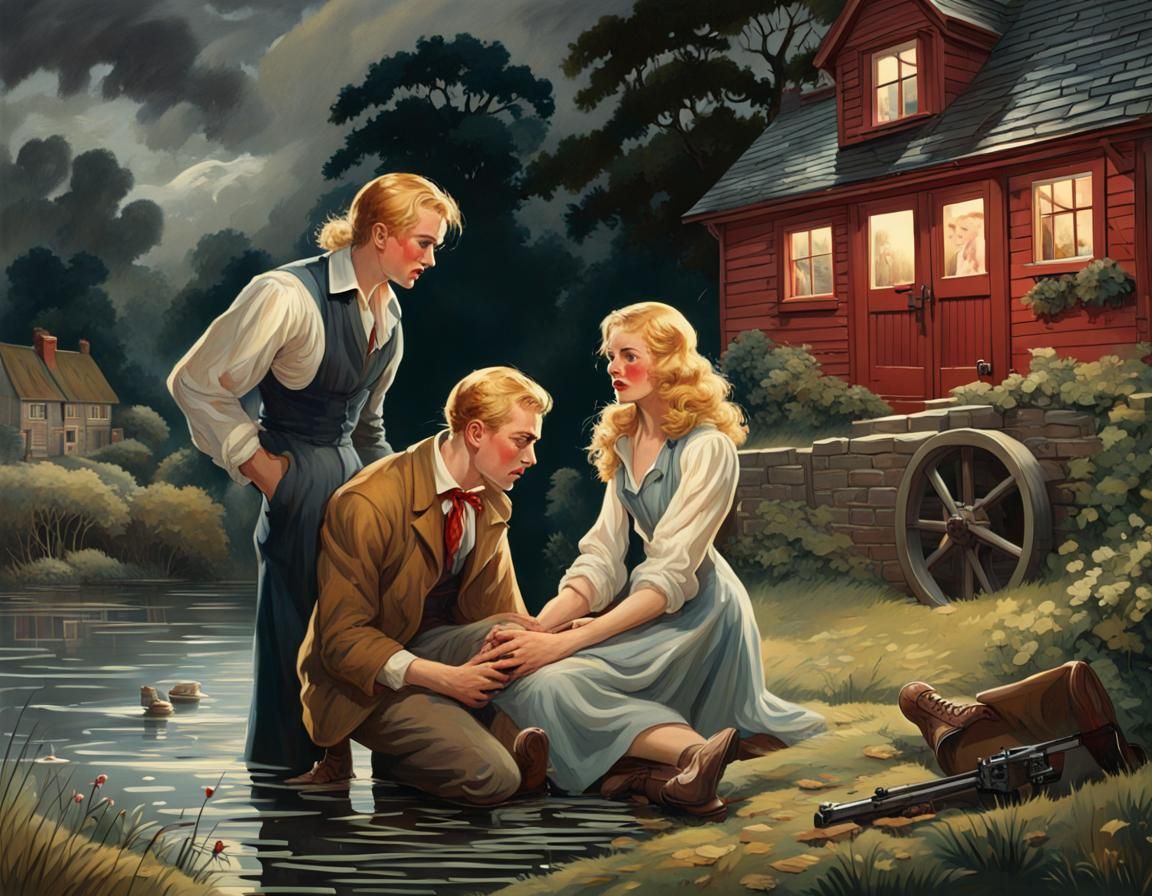 Romantic Suspense: Wounded Woman in 1930s Storm