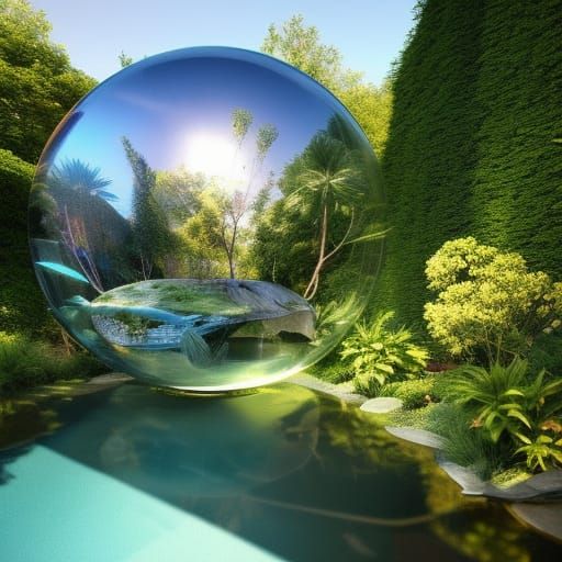 Swimming pool in a lush garden