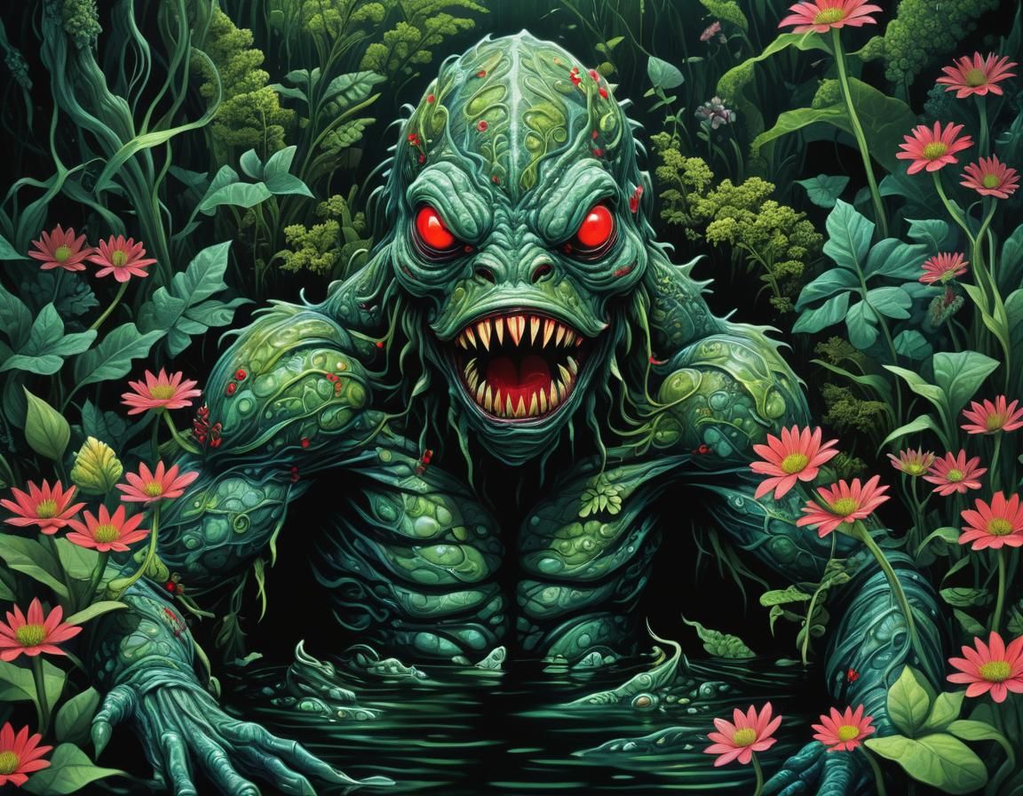 Bioluminescent Swamp Monster in a Surreal Style