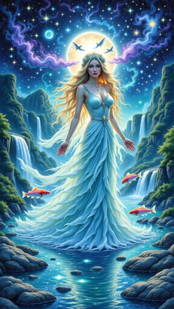 Boann, Goddess of the Boyne, in Tarot Card Style