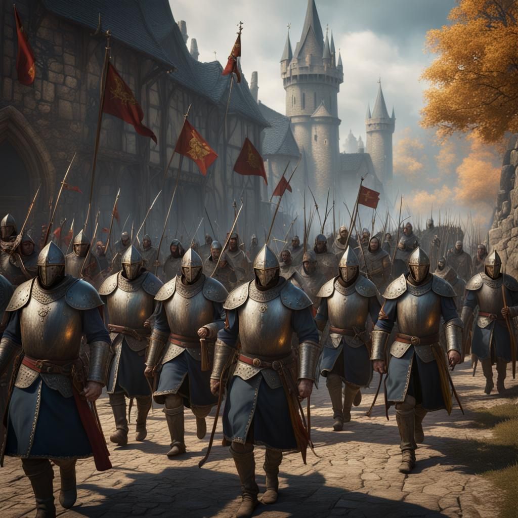 Medieval Army Marching: Detailed Fantasy Art