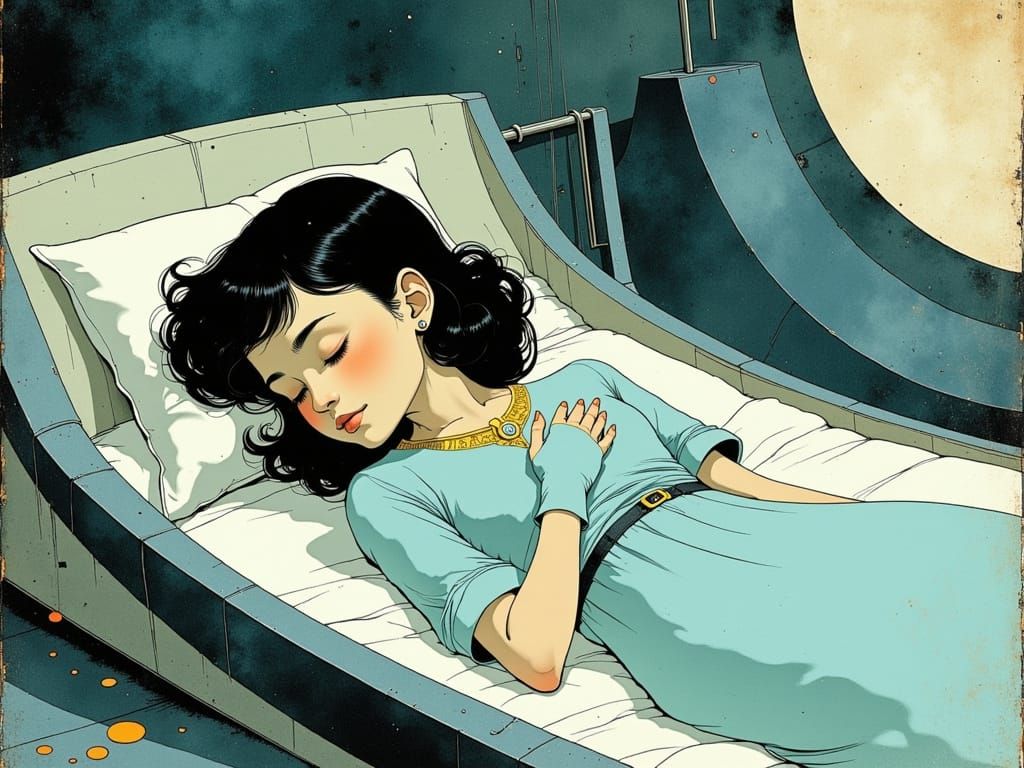 Girl Asleep in Art Deco Infirmary, Rackham Style