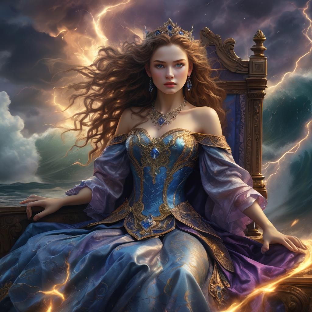 Storm Queen on Throne: Fantasy Art in Vibrant Colors