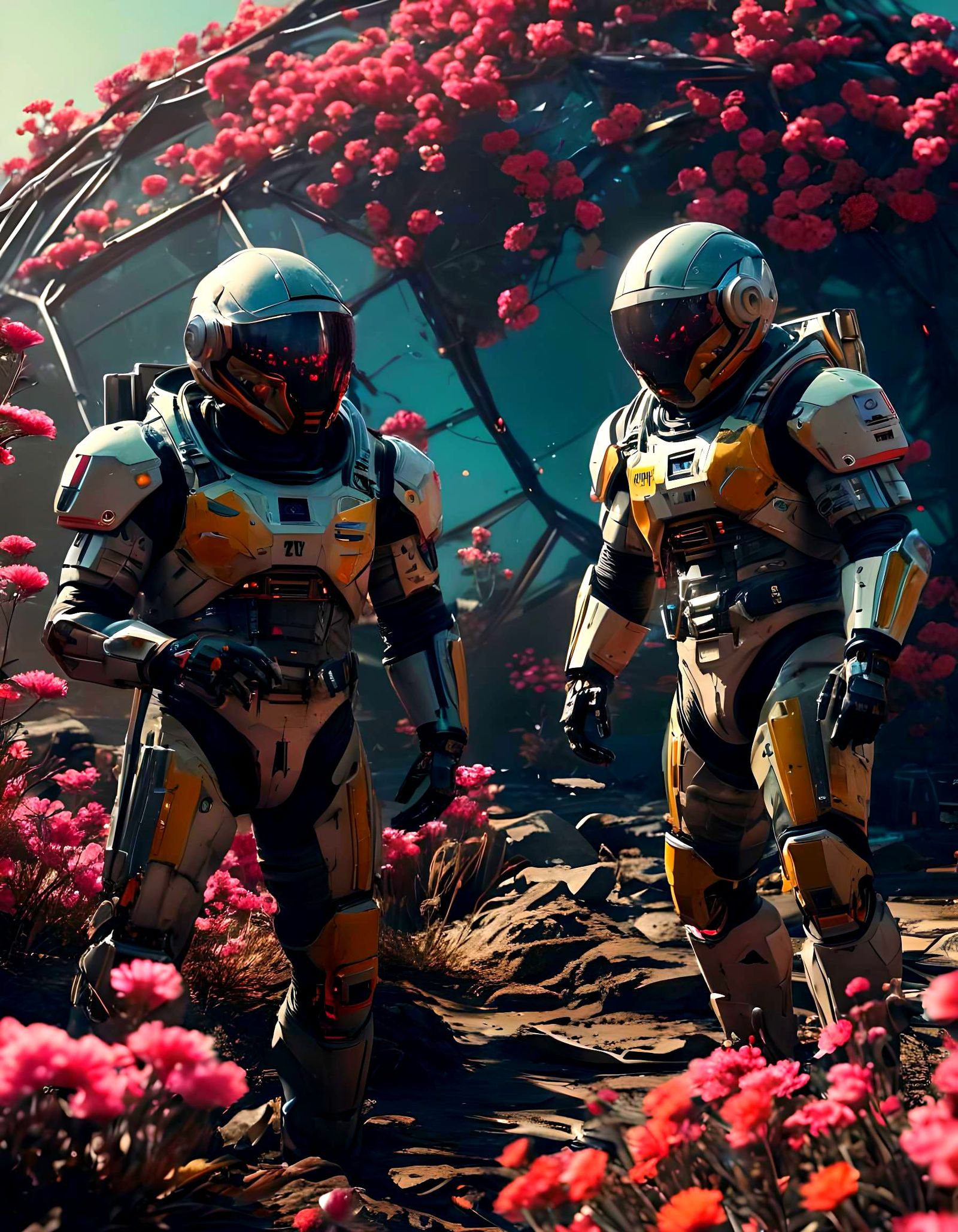 Lunar Gardeners Tend Flowers in Geodesic Dome