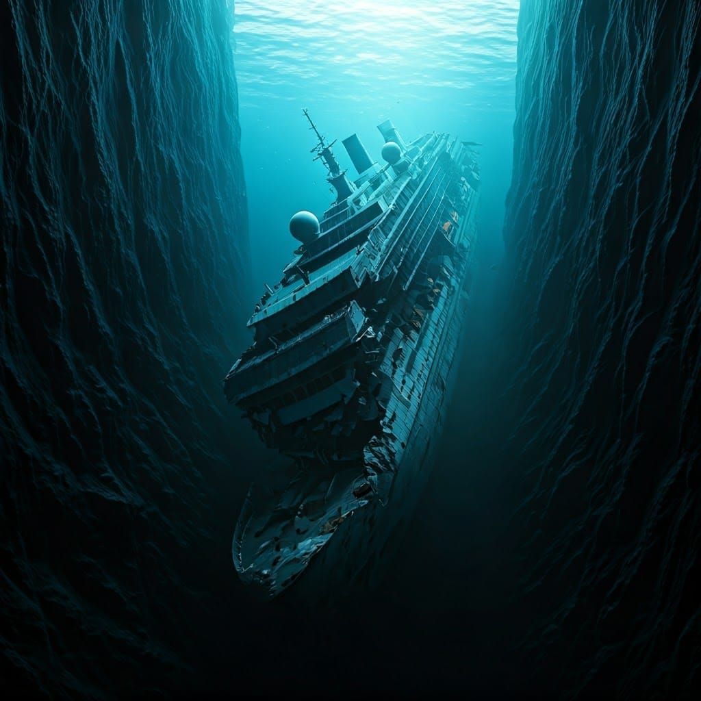 Hyperrealistic Cruise Ship Disaster in Ocean Abyss