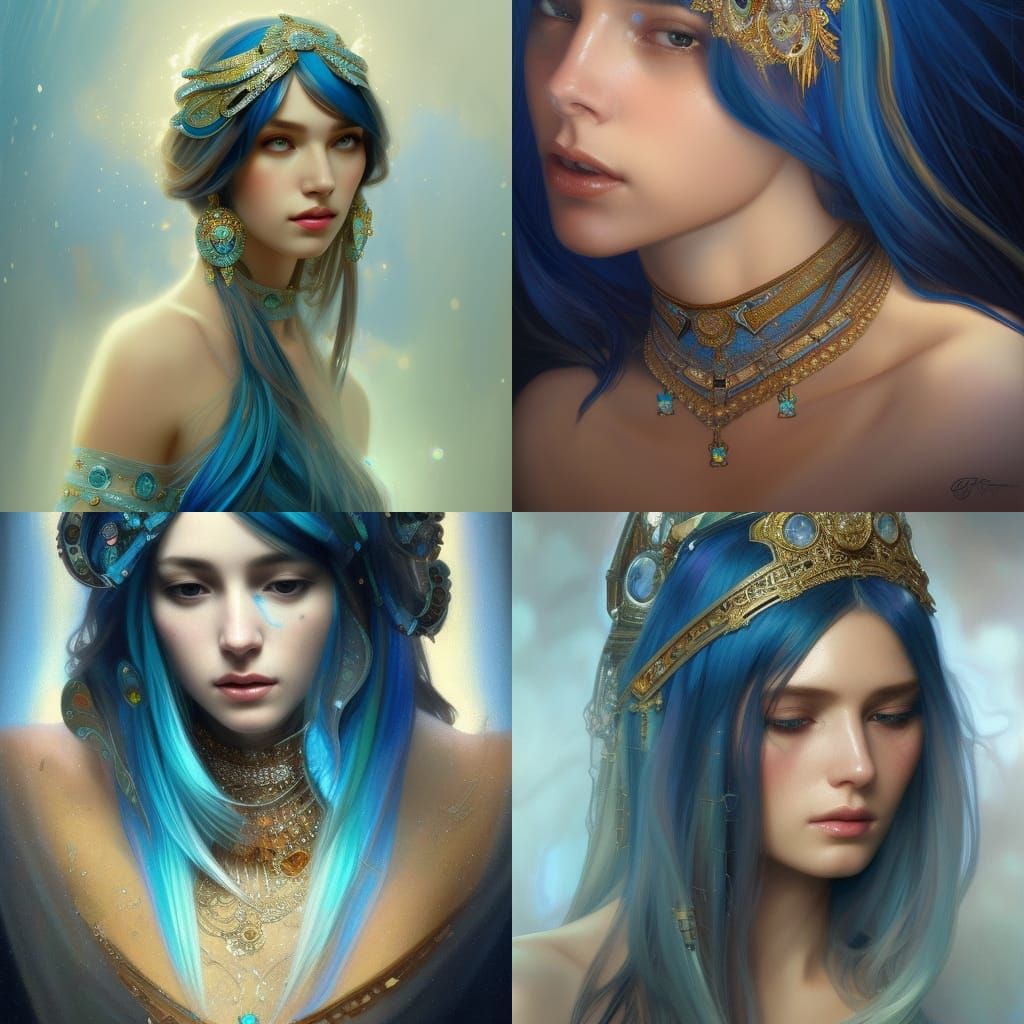 Opal Tiara Mosaic Portrait in Hyperdetailed Style