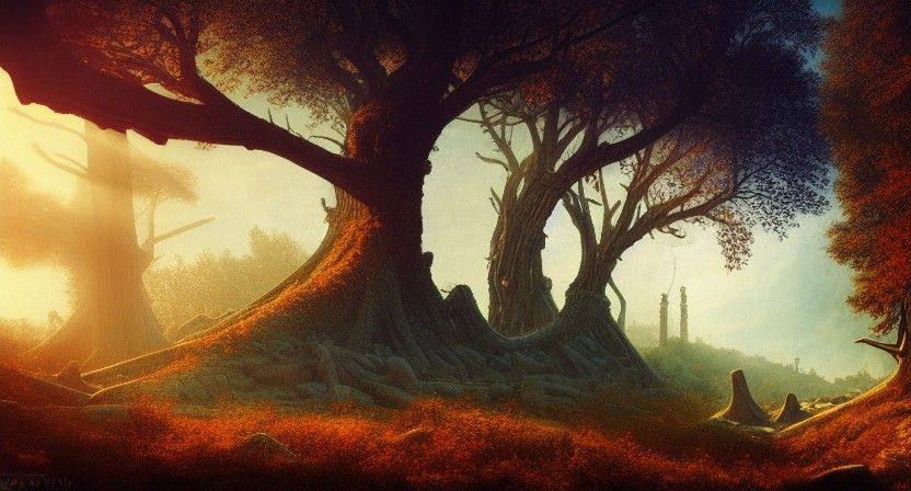 King Arthur's Tomb in Autumn Forest: Aerial View