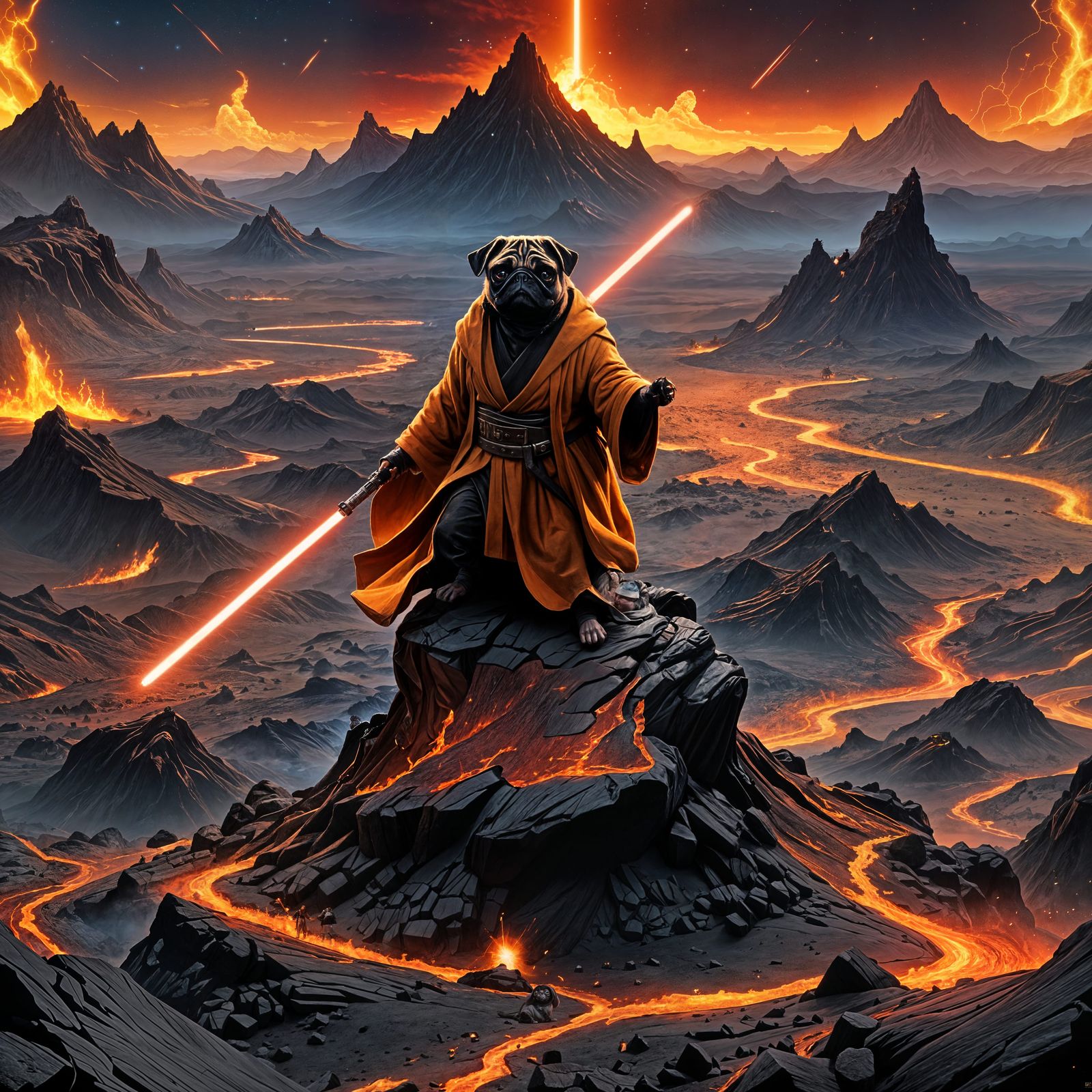 Pugs as Star Wars Characters in Lava Duel