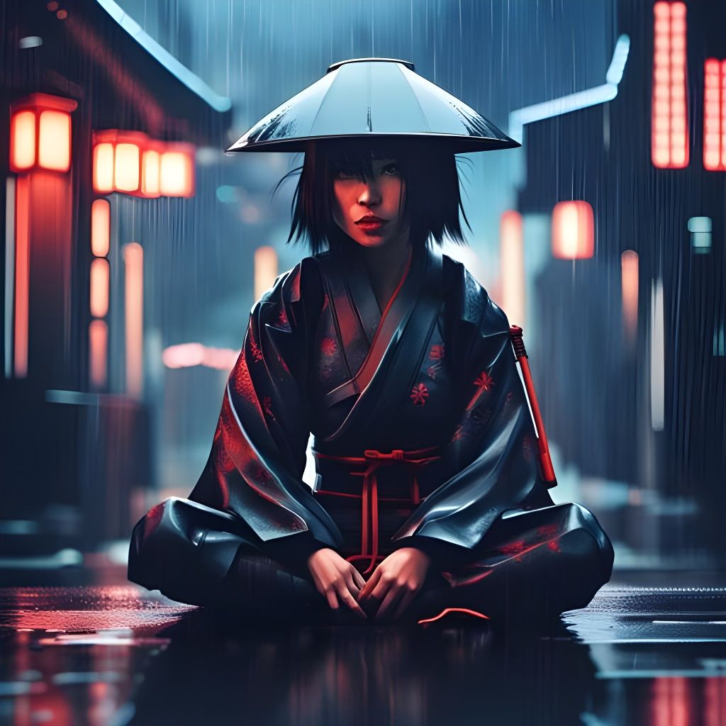Cyberpunk Samurai Woman in Edo Era