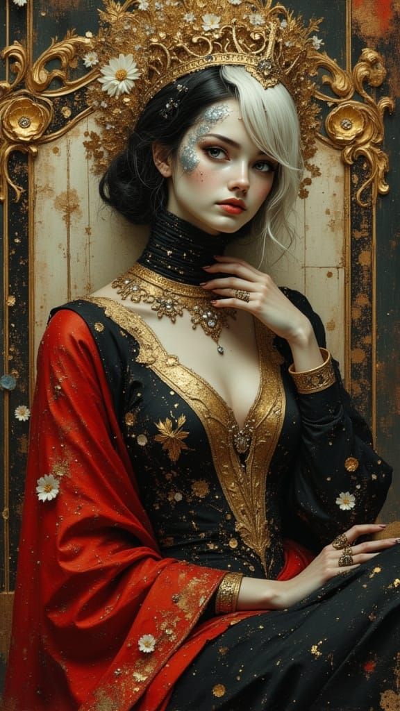 Steampunk Robot Queen in Pre-Raphaelite Style