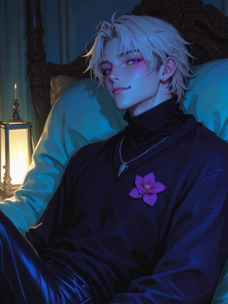 Yandere Student with Blonde Streaks and Purple Eyes