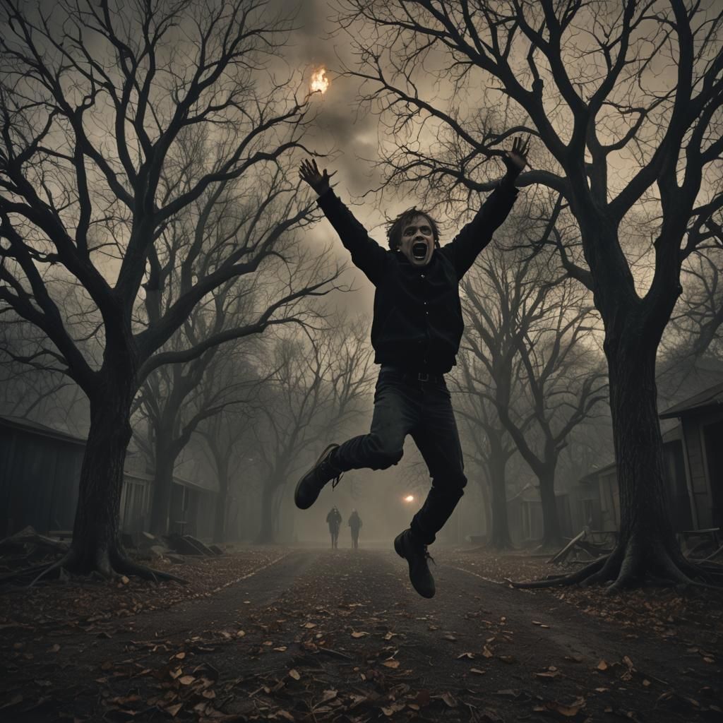 Gothic Horror: Boy's Fright in Eerie Ambiance