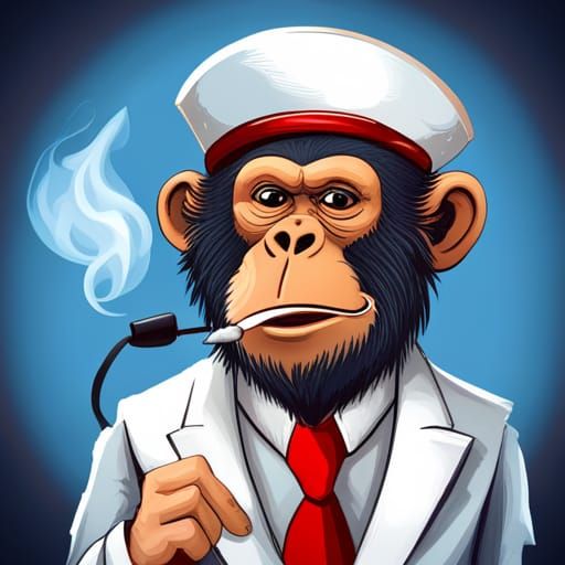 Cartoon Chimp in Sailor Hat Smoking a Pipe