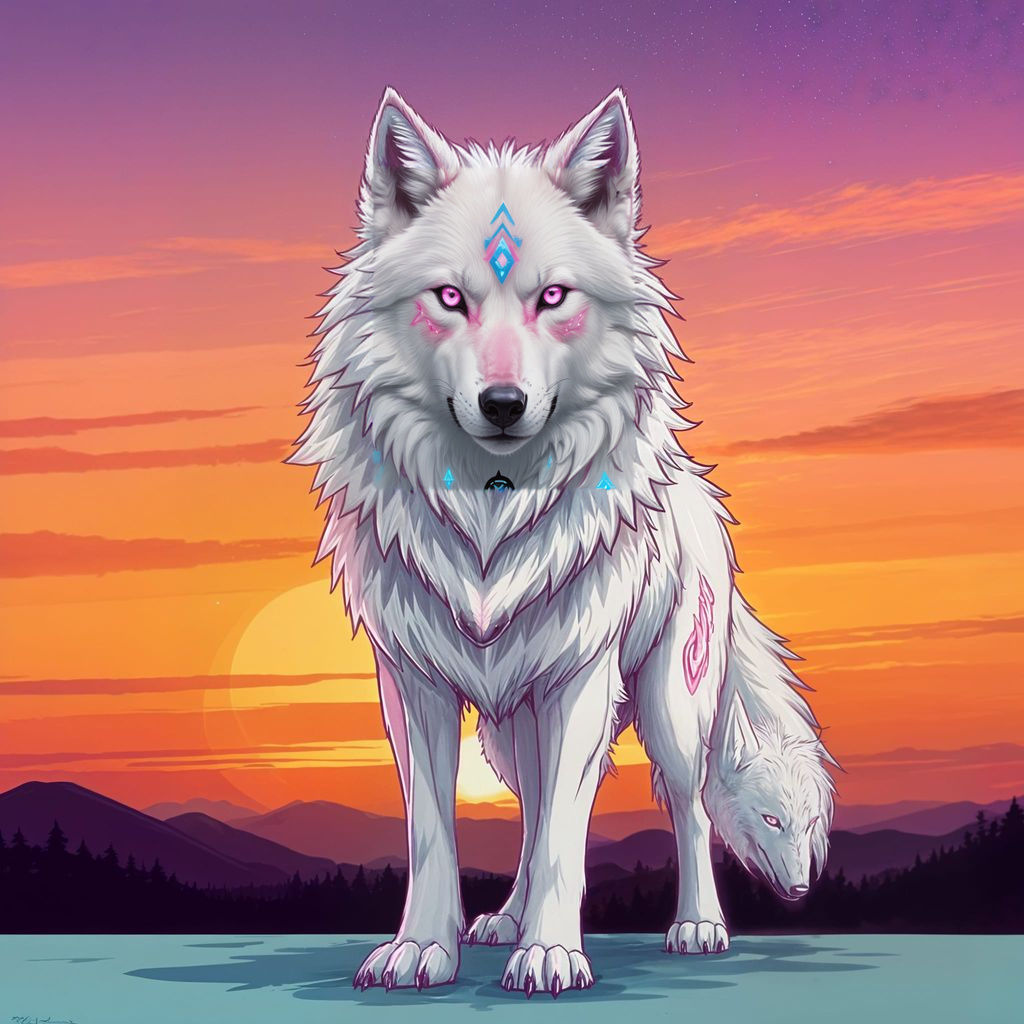 Pink and White Wolf with Therian Symbol