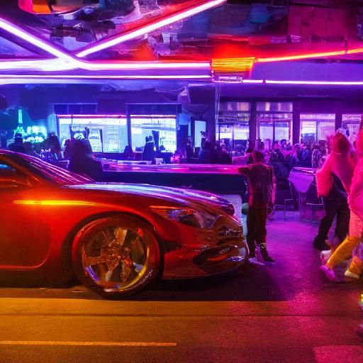 Neon-Lit Nightclub Scene in Cyberpunk Style